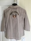 96345-07vw Harley Davidson Womens Shirt Embroidered Tan Stripe Zip Front Sleeve