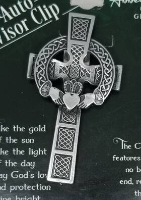 Kvc431 Abbey Cagift Car Truck Visor Clip Cross Celtic Knot Claddagh Silver Tone Metal