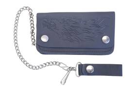 Im012-8 Aftermarket Black Leather Chain Wallet And Flaming Eagle Design Nos