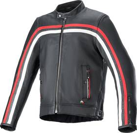3103924-1316-m Alpinestars Dyno Leather Jacket - Black/ruby Red/ecru Medium