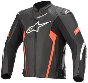4025-2187-56 Alpinestars Faster V2 Airflow Leather Jacket Black/white/red Fluo 56
