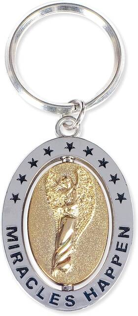 1112 Angelstar Miracles Happen Keychain Silver
