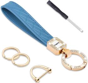 Augeny-655ml Augeny Microfiber Leather Car Keychain Universal Bling Golden And Blue