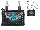 Bag35-ebl14-teal Unbranded Studded Turquoise White Sugar Skull Naked Cowhide Leather Belt