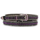 Bla1082-lg Hot Leathers Round Purple Rhinestone Ladies Black Belt
