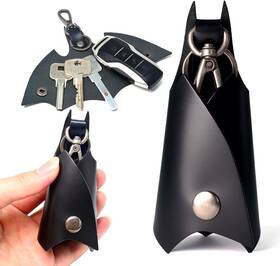 Caillu 703327658441 Keychain Leather Bat Shape For Men Gifts And Women Car Key Fob Black