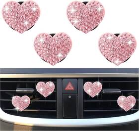 Zi-2901 Carleef 4pcs Heart-shaped Car Vent Clips With Rhinestone Bling Air Pink