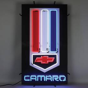 Ns100046 Classic Industries Neonetics 18 Inch X 27 41 Camaro Red White And Blue Neon Sign With Backing