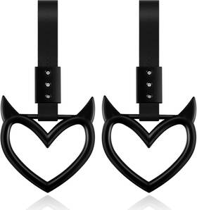 Fm-220629-e Fabbay 2 Pieces Heart Handle Keychains Car Accessory Hand Strap Black