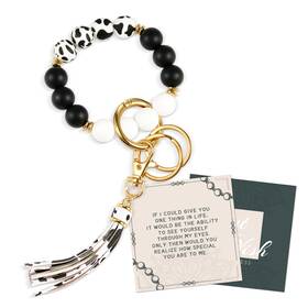 Fbus-dpc2123-2 Fanciband Silicone Beaded Keychain Wristlet With Medium Black And White