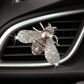Fansoftiks 704593590077 Silver Shiny Bee Vent Clips Crystal Car Air 1 Count Pack Of