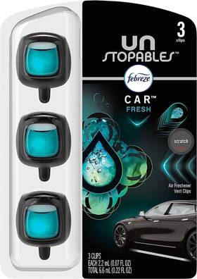 04707 Febreze Unstopables Car Odor-fighting Freshener Vent Clip Fresh Scent