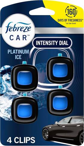 30772082874 Febreze Car Air Freshener Vent Clip Platinum Ice 0.07 Fl Oz Pack Of 4 Blue
