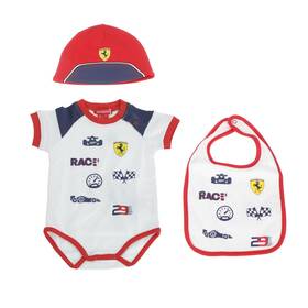 270059029 Ferrari Genuine Infant 3-6m Gift Set Body Bib Cap White With Red Bag