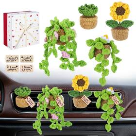 Tms-000270 Fogwowo 4 Pcs Crochet Plant Vent Clips For Car Handmade Mini Air Green