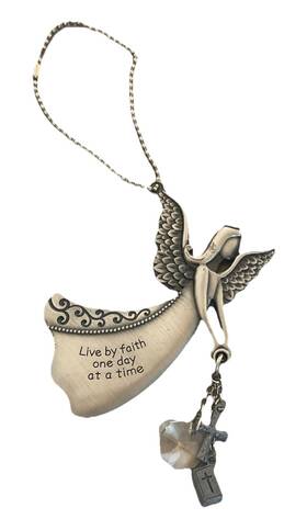 Ganz Ea12877 Car Charm Guardian Angel Inch Live By Faith One Day At A Time Silver Crystal