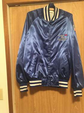Rn-38838 Great Lakes Jacket Vintage Plymouth Trouble Shooter State Finalist Blue Satin