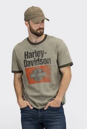 96012-22vm Harley-davidson Heritage Sign Graphic Ringer Tee T Shirt Sz L Motorcycles