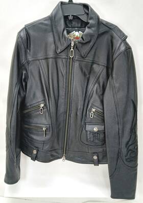 97050-05vw Harley-davidson Womens Leather Jacket Black Lg. Stargaze Nice