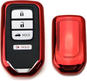 Aa3318-red Ijdmtoy Chrome Finish Red Tpu Key Fob Protective Cover Case Compatible