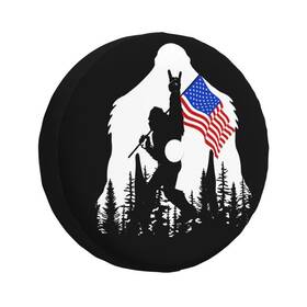Iuscust Tirecover-#24cover322 American Flag Camping Spare Tire Cover With Backup Camera Hole Leather Wheel