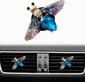 Jowxsx 762704375524 Bling Blue Bee Air Vent Clips Crystal Car Fresheners Vents