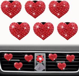 Junfamilee 792483726545 6pcs Bling Heart Air Vent Clips Red Car 1 Count Pack Of