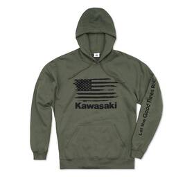 K004-1317-gnxl Kawasaki New Oem Flag Pullover Hoodie Sweatshirt Green Xl