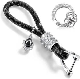 Kewucn-111bc-k Kewucn Bling Car Keychain Glitter Crystal Ring Strap With Black
