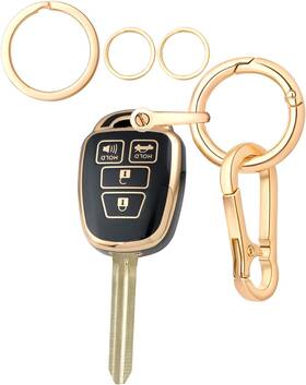 Ysk-ftian21 Leerly Key Fob Cover For Toyota Accessories Case With Chain Black