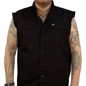 Co60193l Lethal Threat Decals Ftw Skull Printed Sleeveless Button Down Shirt - Black Large