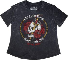 La70208xl Lethal Threat Womens Unleashed Skull T-shirt - Gray Xl