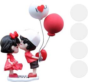 Mioyoow 760606681897 Car Couple Ornament Adhesive Kiss Red And White With Balloons