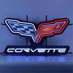 5crvc6 Neonetics Corvette C6 Flags Neon Sign With Backing 30 Inch Width X 17 Hei