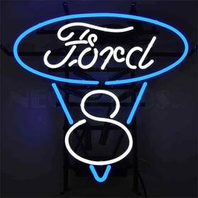 5fv8bw Neonetics Ford V8 Blue And White Neon Sign On Grid 22 Width X 21 Height