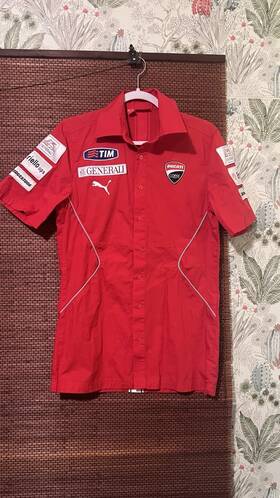 602108 Puma Ducati Motorcycle Mens Red Button Down Collar Shop Shirt Xs