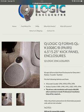 Ql-k1008 Q-logic Q-forms Custom Kick Panel Speaker Mount Chevy Cavalier/pontiac Sunbird 1991-1994