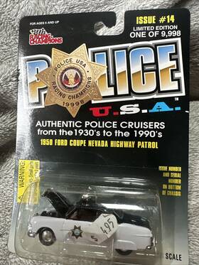 Ft50 Racing Champions 095949047001 1950 Ford Nevada Nv Highway Patrol Police Squad Car In Orig Pkg Brand New
