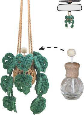 Croaf005 Rofigl Cute Crochet Car Plant Monstera Essential Oil Diffuser Bottle - 12ml Green