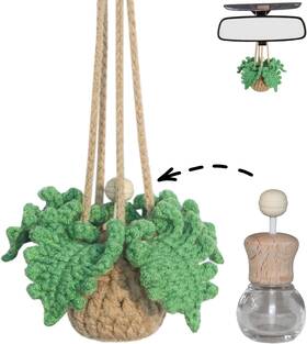 Croafparent1 Rofigl Handmade Crochet Car Air Freshener - Adorable Bendable Fern Plant With Beige