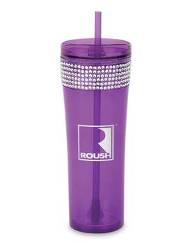 Gd252d001prp000 Roush Performance Ladies Bling Rhinestone Purple Double Wall Acrylic Tumbler Cup With Straw