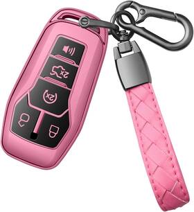 Sindeda-j3 Sindeda For Ford Key Fob Cover With Keychain Premium Soft Tpu Full Pink