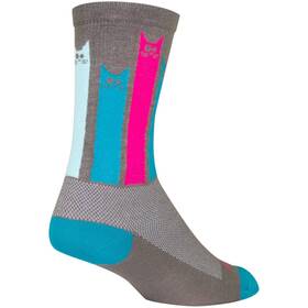 Sockguy 602573790281 Crew Felines Socks - 6 Inch Gray/pink/teal Large/x-large Crfelines L