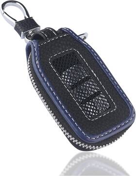 Bao-3107 Stacool Leather Car Key Fob Cover With Mesh Window Universal Case Black/blue