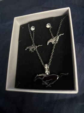 Neo2-bg Stangstuff Mustang Pony Necklace And Earrings- Black With Crystals - Quality Craftsmanship Nib