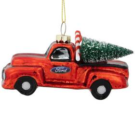 Nl-tr15207 Stangstuff Vintage Ford Truck And Tree Glass Christmas Ornament - 4 Inch Ships Free To The Usa