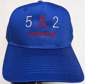 Super D Specialties Bluensilver5and2 777 5 And 2 Scripture Mark 6 38 On Royal Blue Hat Embroidered Silver - Loaves Fish