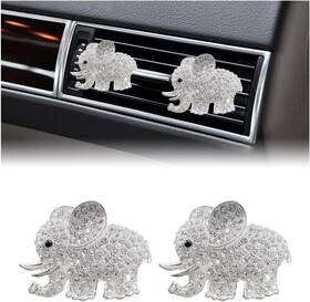 Sylvil-1467ba Sylvil 2 Pcs Bling Car Air Vent Clip Cute Elephant Crystal Silver