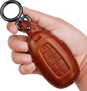 Gshf21456 Tukellen Genuine Leather Key Fob Cover Smart Holder 5 Button Brown