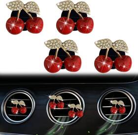 3481 Tustao 4 Pcs Cherry Car Air Vent Freshener Perfume Clip Rhinestone Red